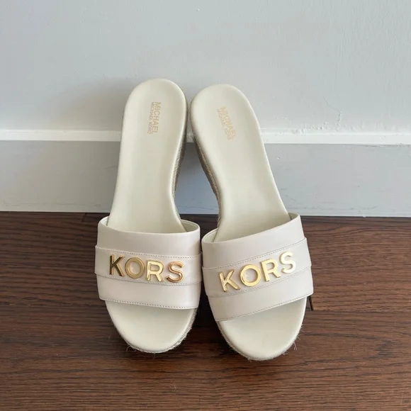 Michael Kors Brady white leather platform wedge espadrille slides - Picture 8 of 9